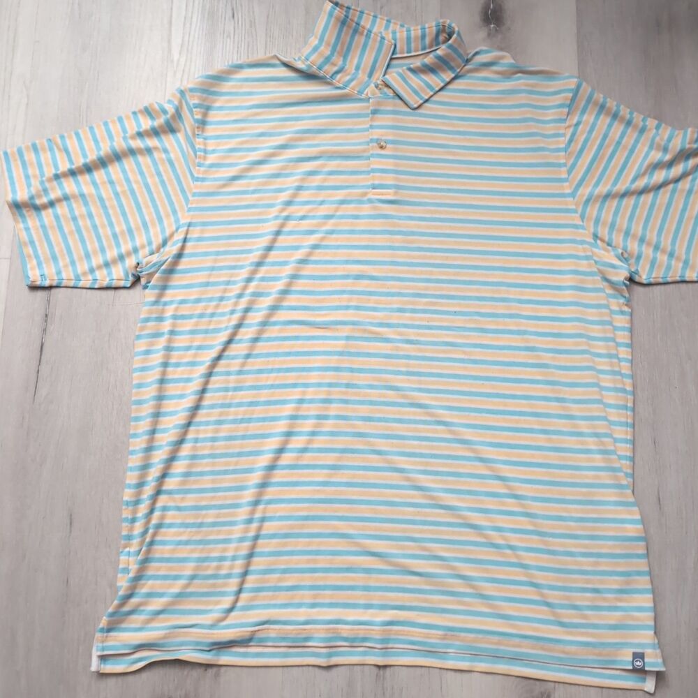 Peter Millar Seaside Wash Polo Shirt Mens XL Blue Orange Striped Golf Casual